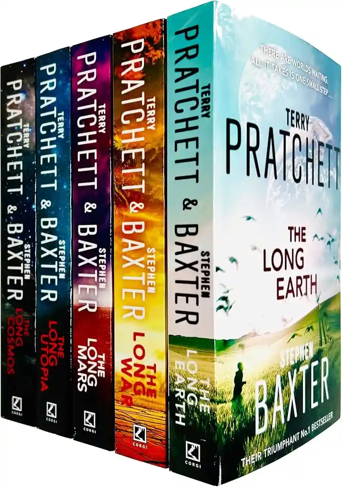 A collection of five science fiction books by Terry Pratchett & Stephen Baxter, titled 'The Long Cosmos,' 'The Long Utopia,'…