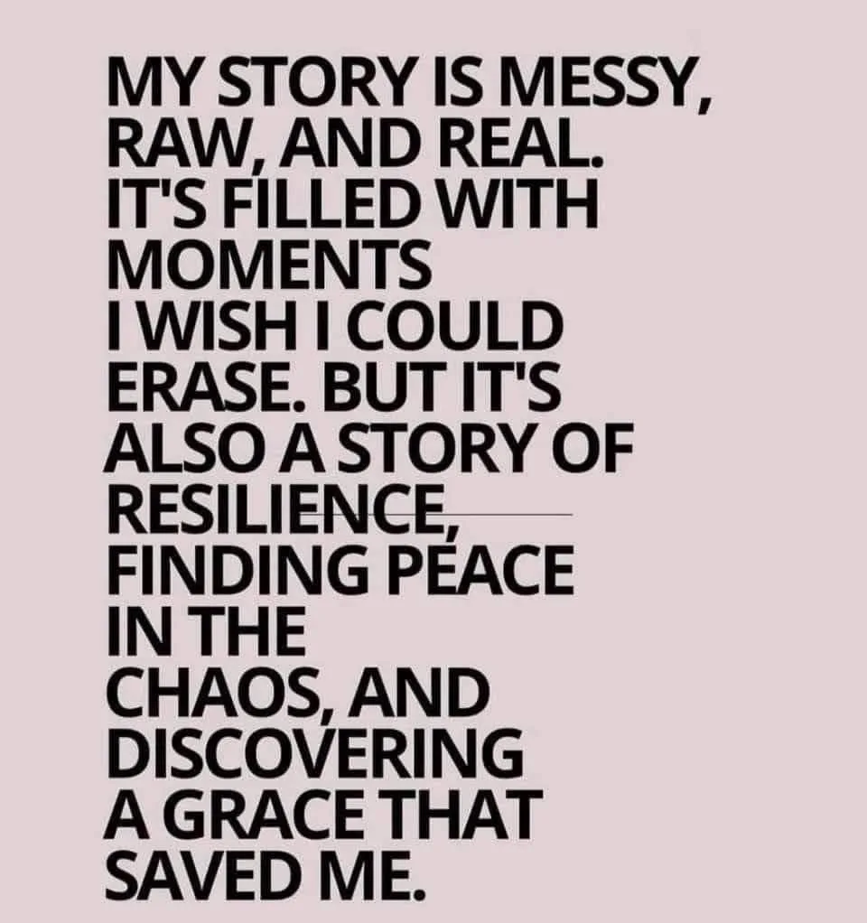 A solid light pink background features bold, black, sans-serif text arranged in a centered block. The text reads: 'MY STORY…