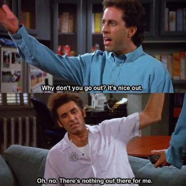 The image is a two-panel meme from the TV show 'Friends'. The top panel shows a man in a blue shirt gesturing outward with…