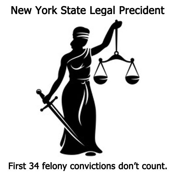 A black-and-white silhouette of Lady Justice holding scales and a sword, with text above reading 'New York State Legal…