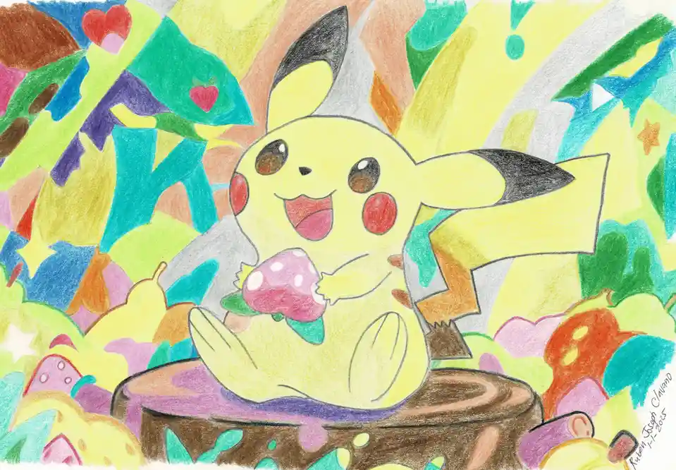 Vibrant Pikachu Created with Colored Pencils