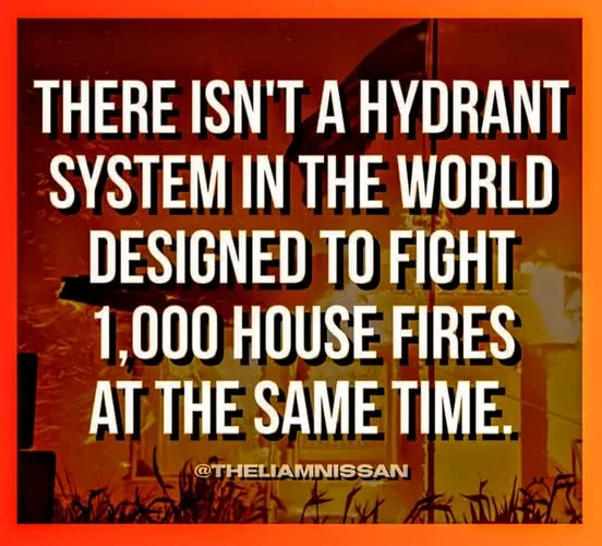 A fiery orange-tinted image of a fire hydrant with dark silhouettes of grass and a pole in the foreground. Large white text…