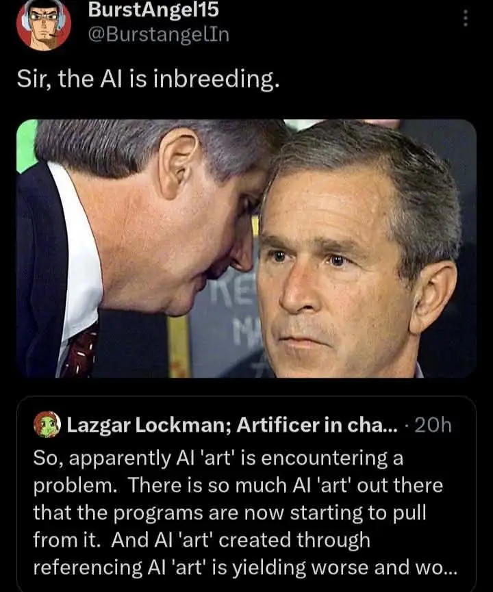 A screenshot of a tweet shows a photo of two men in suits, one leaning in to whisper to the other. The man being whispered…