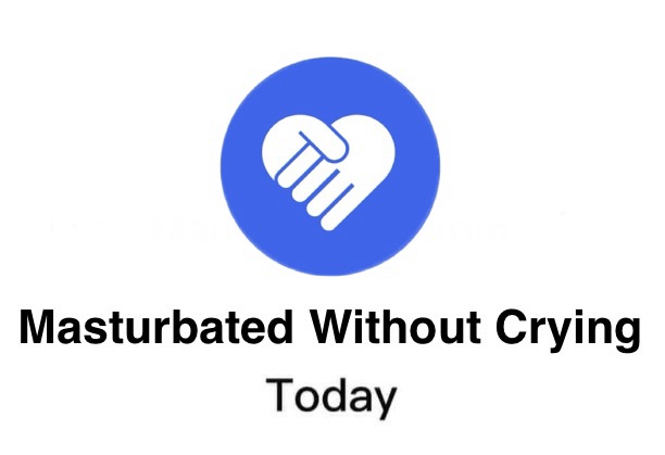 A blue circular logo with a white stylized hand holding a heart is centered above the bold black text 'Masturbated Without…