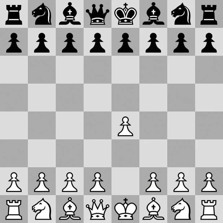 A chessboard image showing an extreme and chaotic game state with pieces densely packed and overlapping in a visually…
