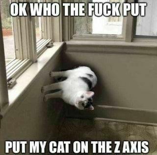 A white and black cat is stretched out horizontally, wedged into the corner where a window sill meets the wall and…