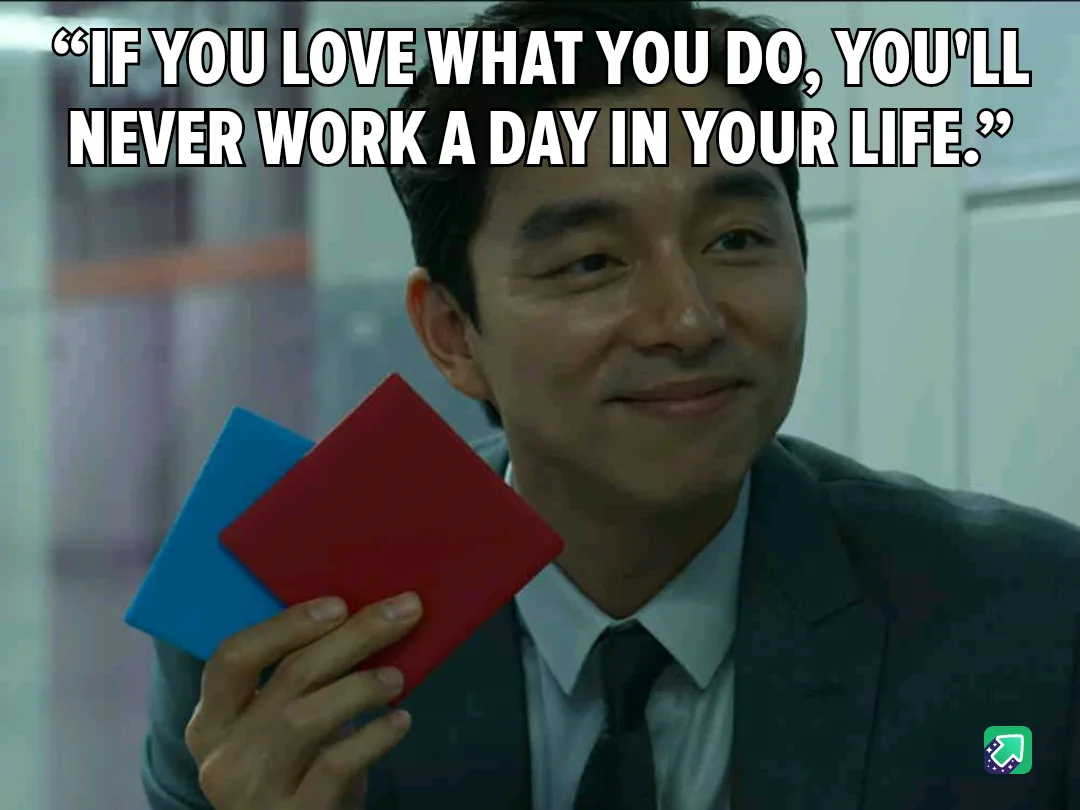 A man in a suit holds two colored cards, one red and one blue, while smiling smugly. The overlaid text reads: 'IF YOU LOVE…