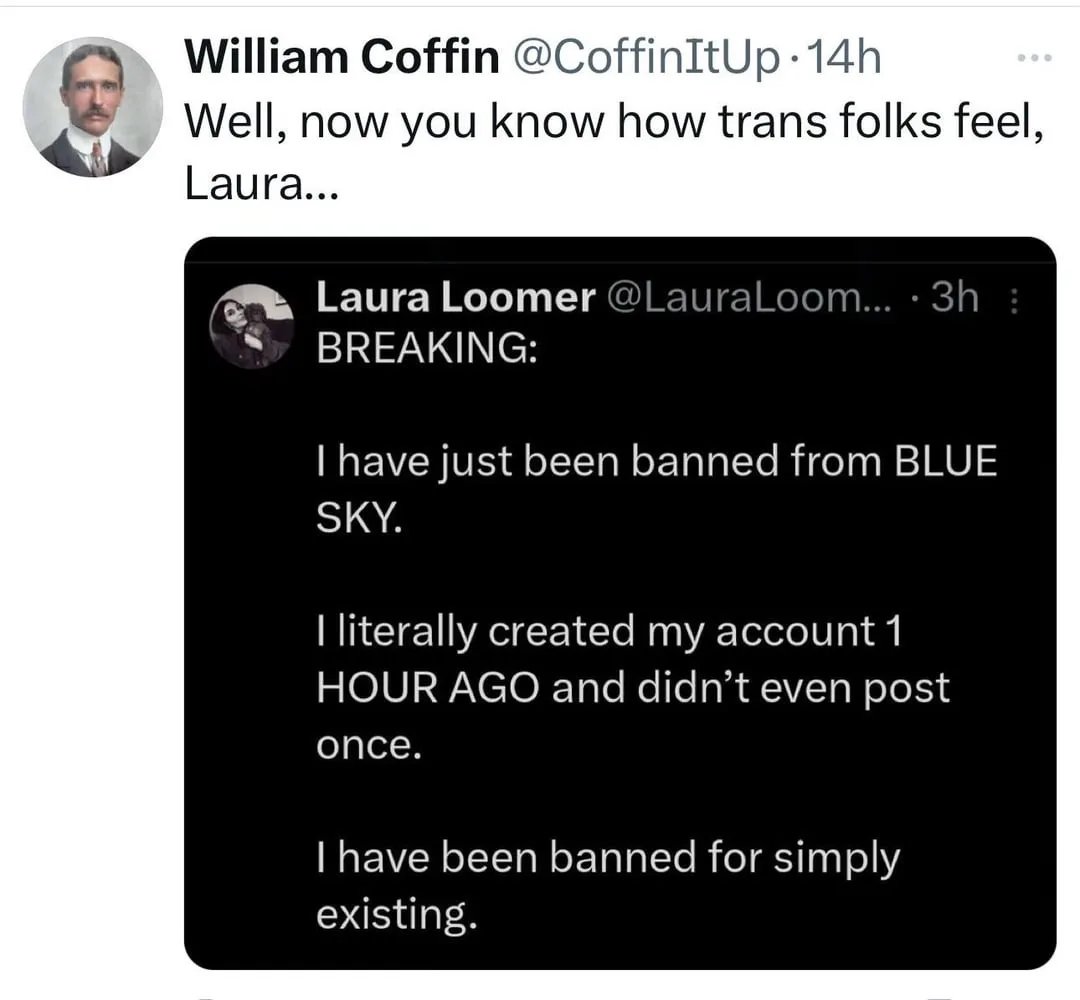 A screenshot of a Twitter thread shows William Coffin replying to Laura Loomer's tweet. Loomer's tweet, on a black…