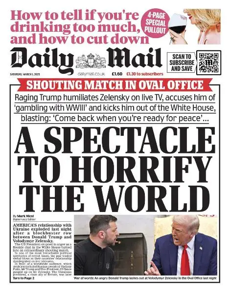 The image is a satirical newspaper front page parody of the Daily Mail, featuring a headline 'A SPECTACLE TO HORRIFY THE…