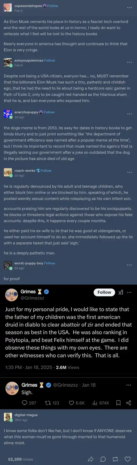 A screenshot of a Twitter thread where users discuss Elon Musk's alleged gaming skills and controversies. The final tweet in…