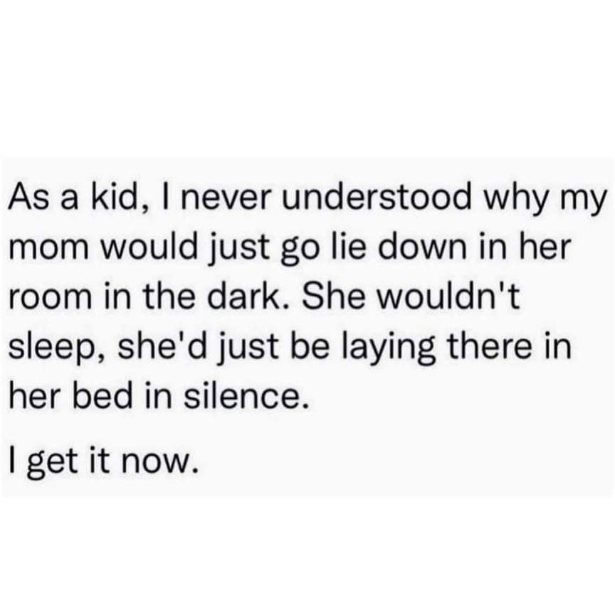 The image displays a plain white background with black text describing a child's childhood confusion about their mother…