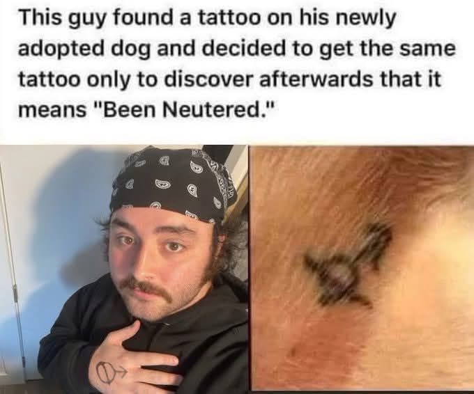 The image shows a man with a bandana and a small tattoo on his wrist, looking at the camera with a surprised or amused…