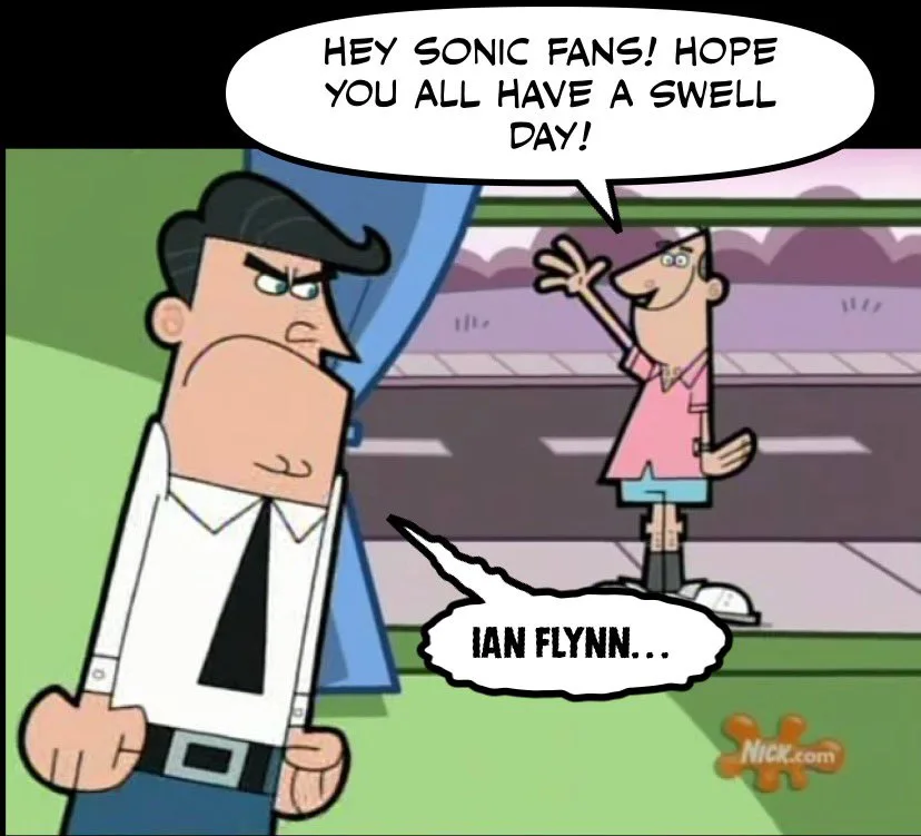 A cartoon man in a white shirt and tie with a furious expression looks at a window where another cartoon man in a pink shirt…