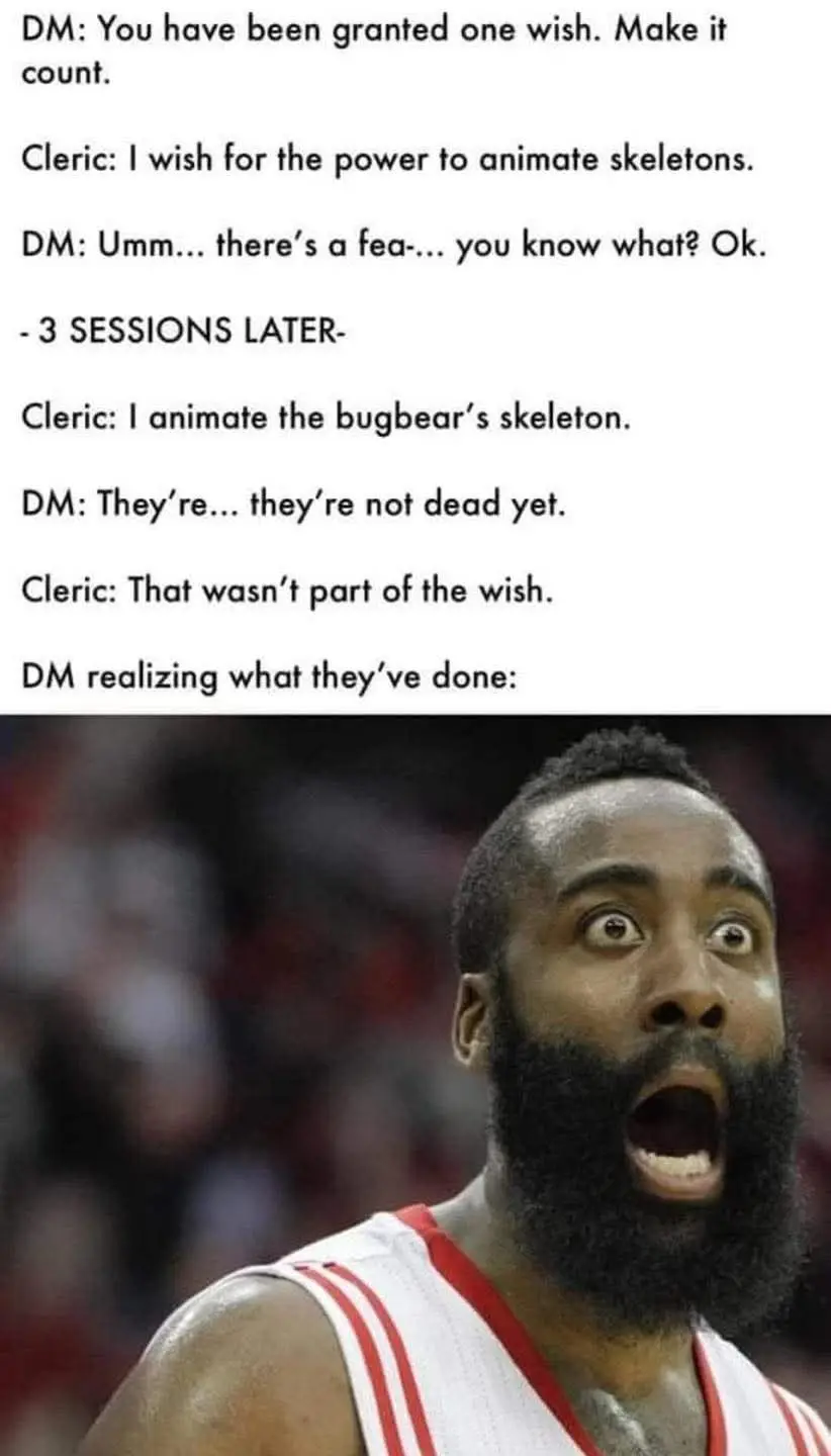 The image shows a close-up of basketball player James Harden with a shocked, wide-eyed expression, mouth open in disbelief…
