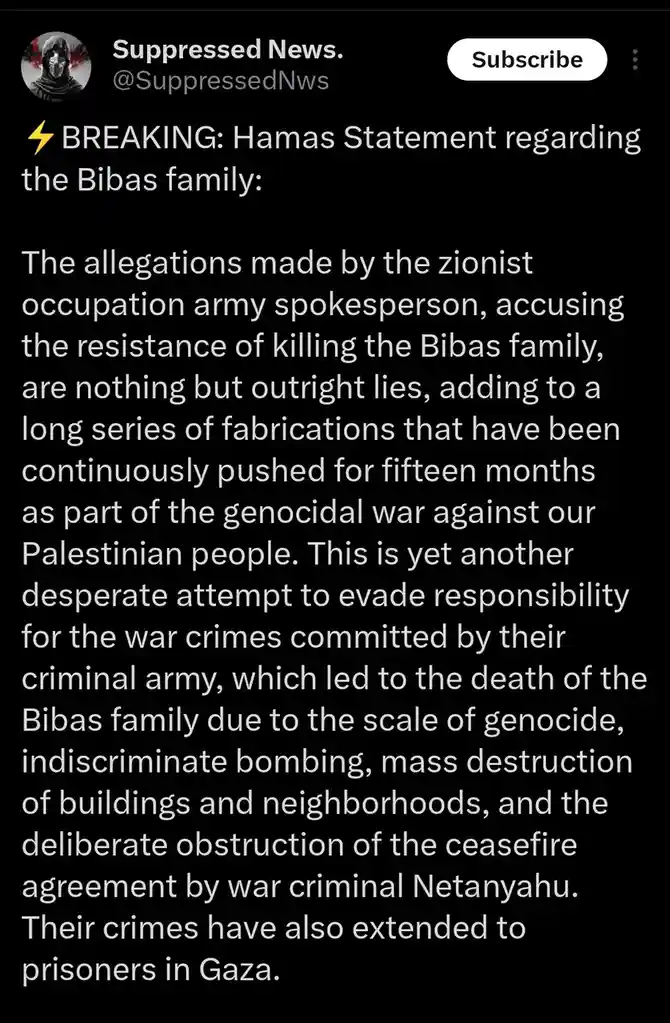 A screenshot of a social media post from 'Suppressed News.' featuring a text block styled as a breaking news alert. The text…