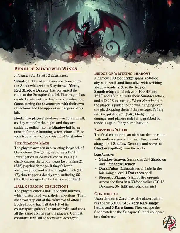 Level 12 Adventure: Journey Beneath the Shadowed Wings