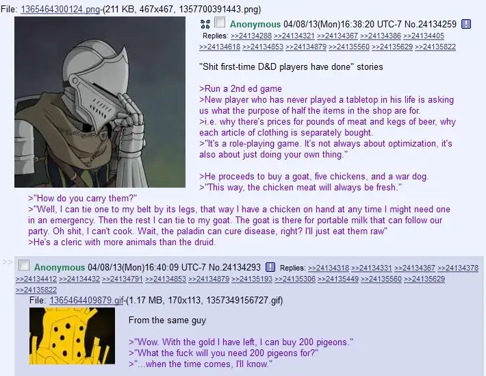 The image shows two panels from a 4chan thread. The top panel features an anime-style knight in full armor, looking…