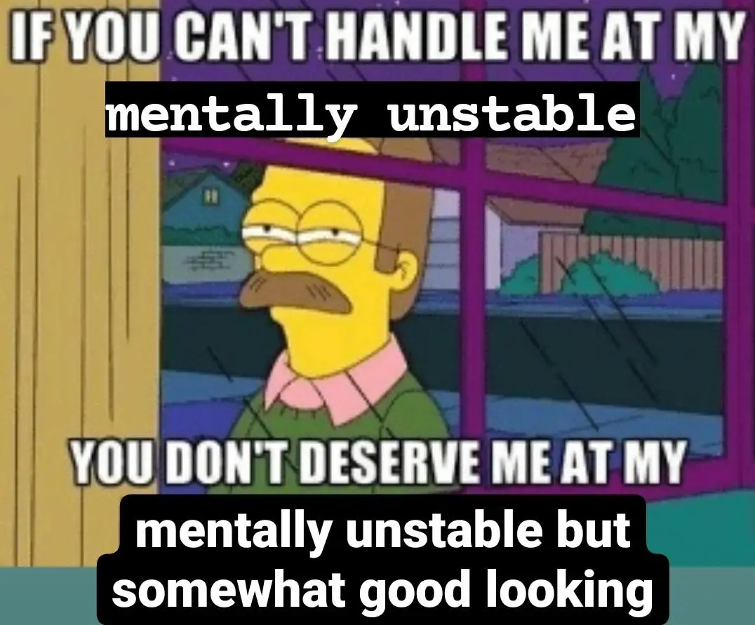 The image shows the animated character Ned Flanders from The Simpsons looking out a window with a smug, self-satisfied…