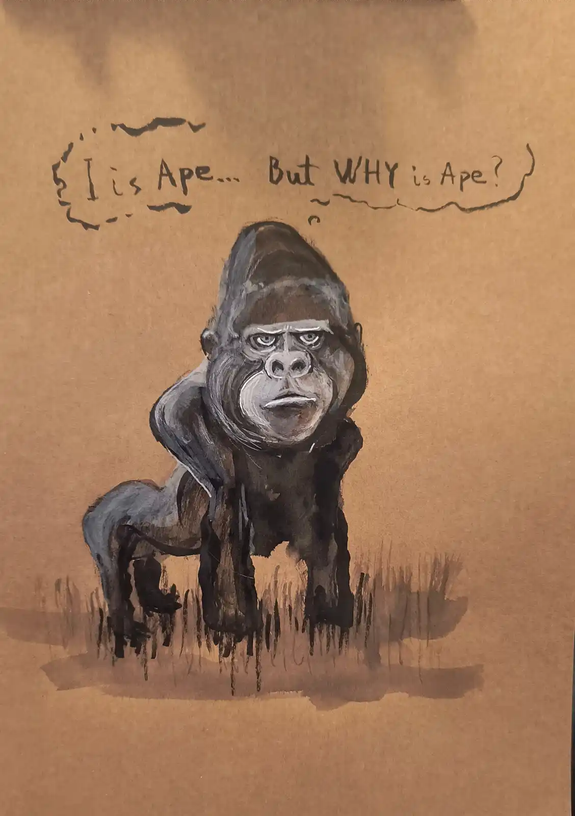 Giant-Headed Gorilla Deep in Thought