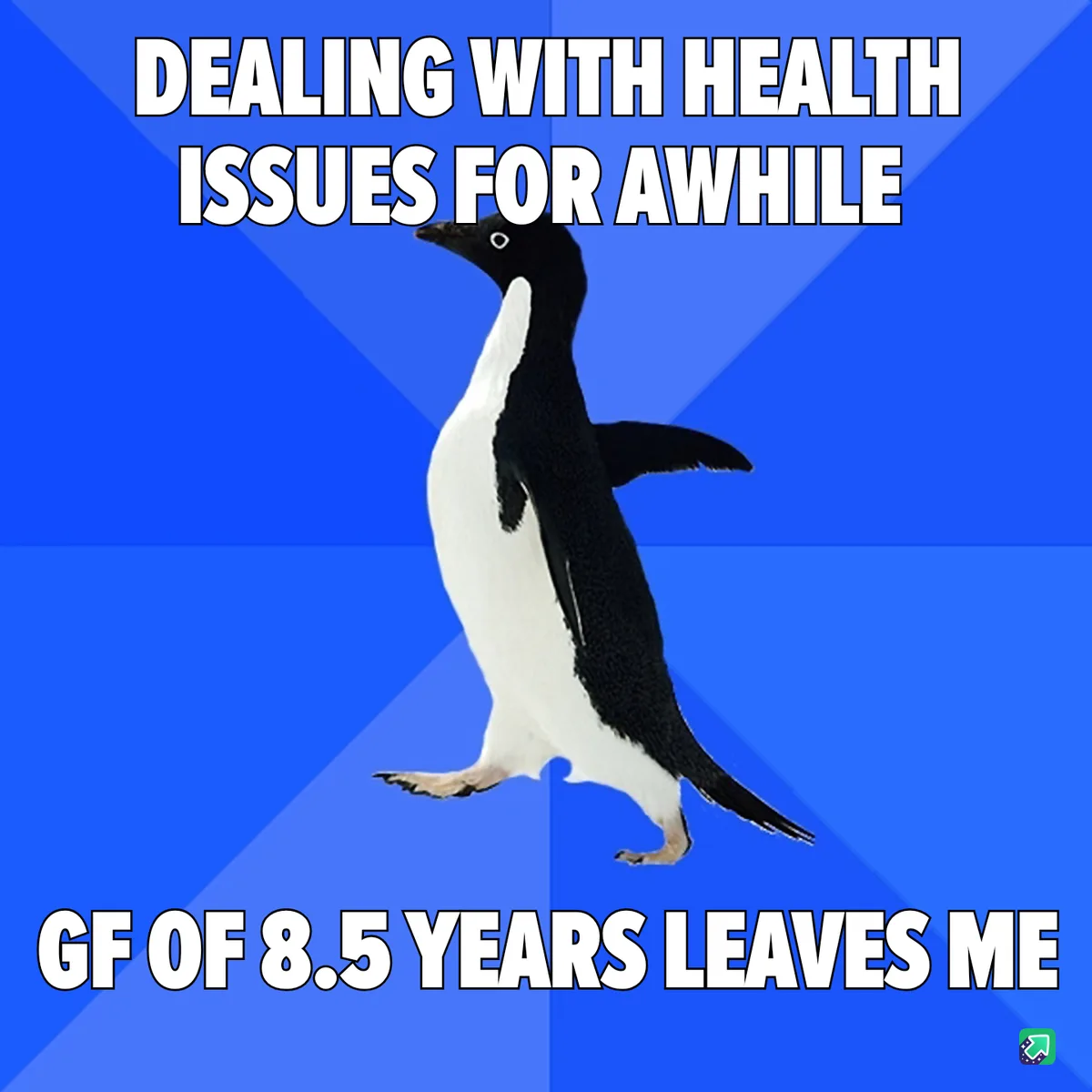 A black-and-white penguin stands against a blue background with diagonal light rays. The text at the top reads 'DEALING WITH…