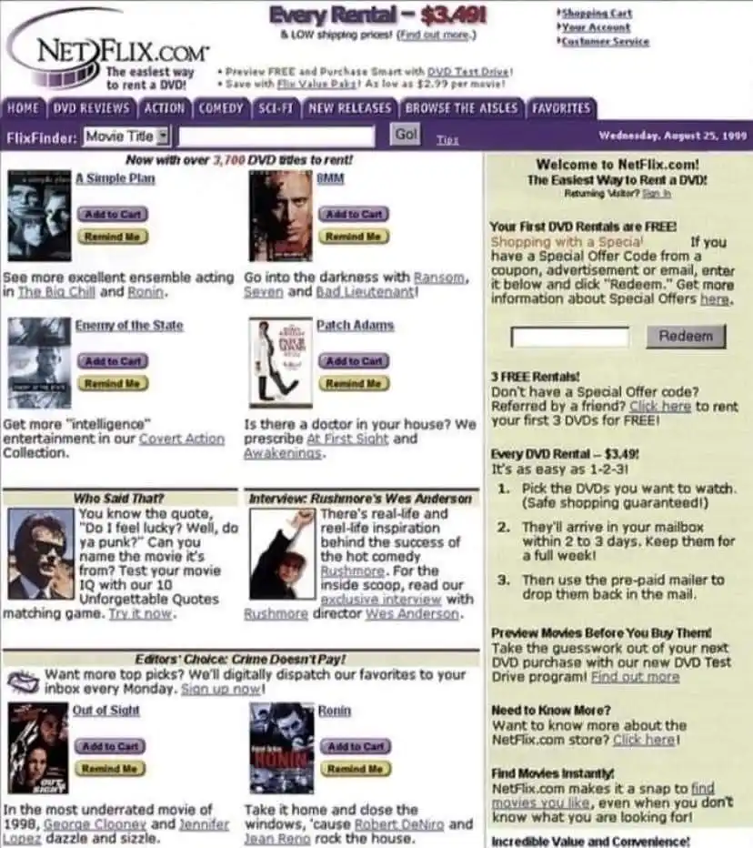 A Glimpse of Netflix Back in 1999