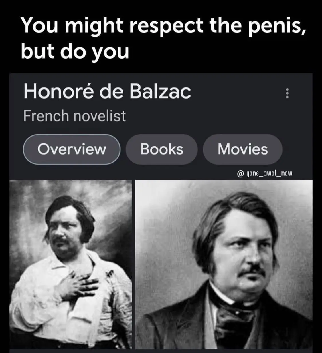 The image shows a mock-up of a Wikipedia-style profile page for 'Honoré de Balzac, French novelist,' with 'Overview,'…