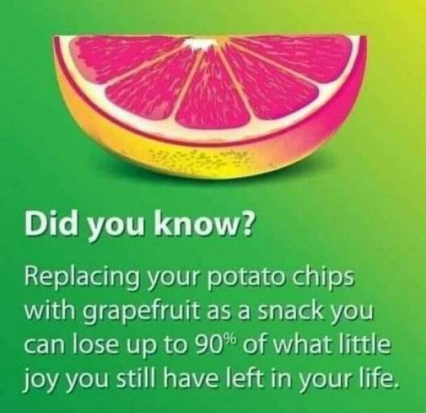 A vibrant green background features a glossy, sliced pink grapefruit. Overlaid white text reads 'Did you know? Replacing…
