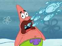 A six-frame sequence shows Patrick Star from SpongeBob SquarePants blowing bubbles underwater, with his expression shifting…