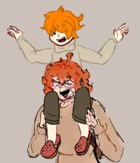 A cartoon illustration shows a child with orange hair and a beige sweater joyfully riding on the shoulders of an adult with…