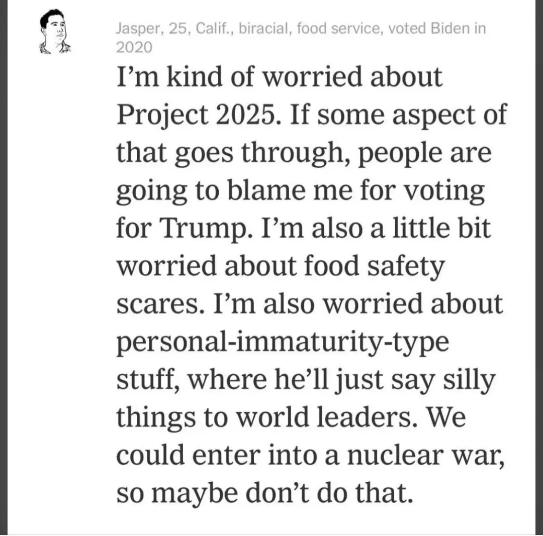 A screenshot of a Reddit comment by user 'Jasper, 25, Calif., biracial, food service, voted Biden in 2020' expressing…