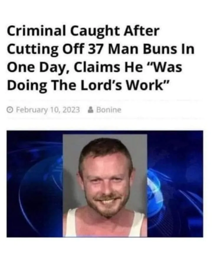 The image displays a mugshot of a smiling man with short hair and a beard, wearing a white tank top, framed by a news…