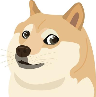 A cartoon illustration of a Shiba Inu dog with a smug, self-satisfied expression, featuring large eyes, perked ears, and a…