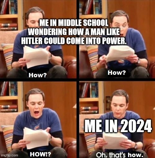 A four-panel meme featuring Sheldon Cooper from The Big Bang Theory reading a document. The top-left panel shows him…