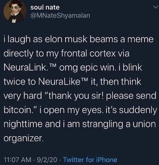 A screenshot of a tweet from 'soul nate' (@MNateShyamalan) dated 9/2/20, showing a dark-themed Twitter interface with white…