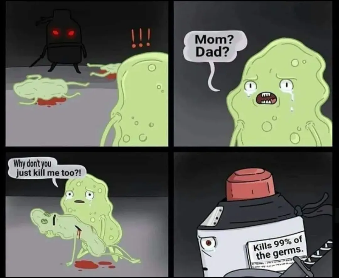 A four-panel comic strip from 'Adventure Time' shows a green, blob-like character witnessing a black, robotic figure kill…