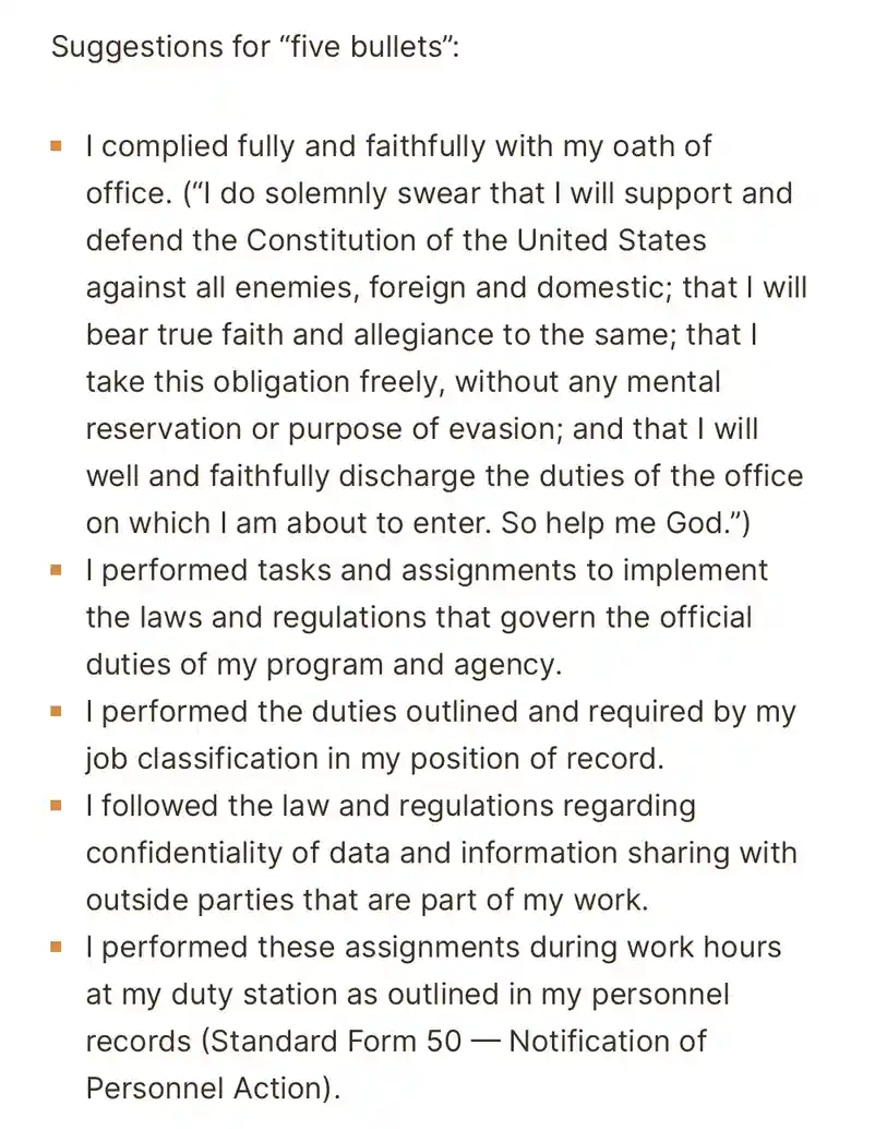 The image displays a list titled 'Suggestions for "five bullets"' with five bullet points detailing legal and procedural…