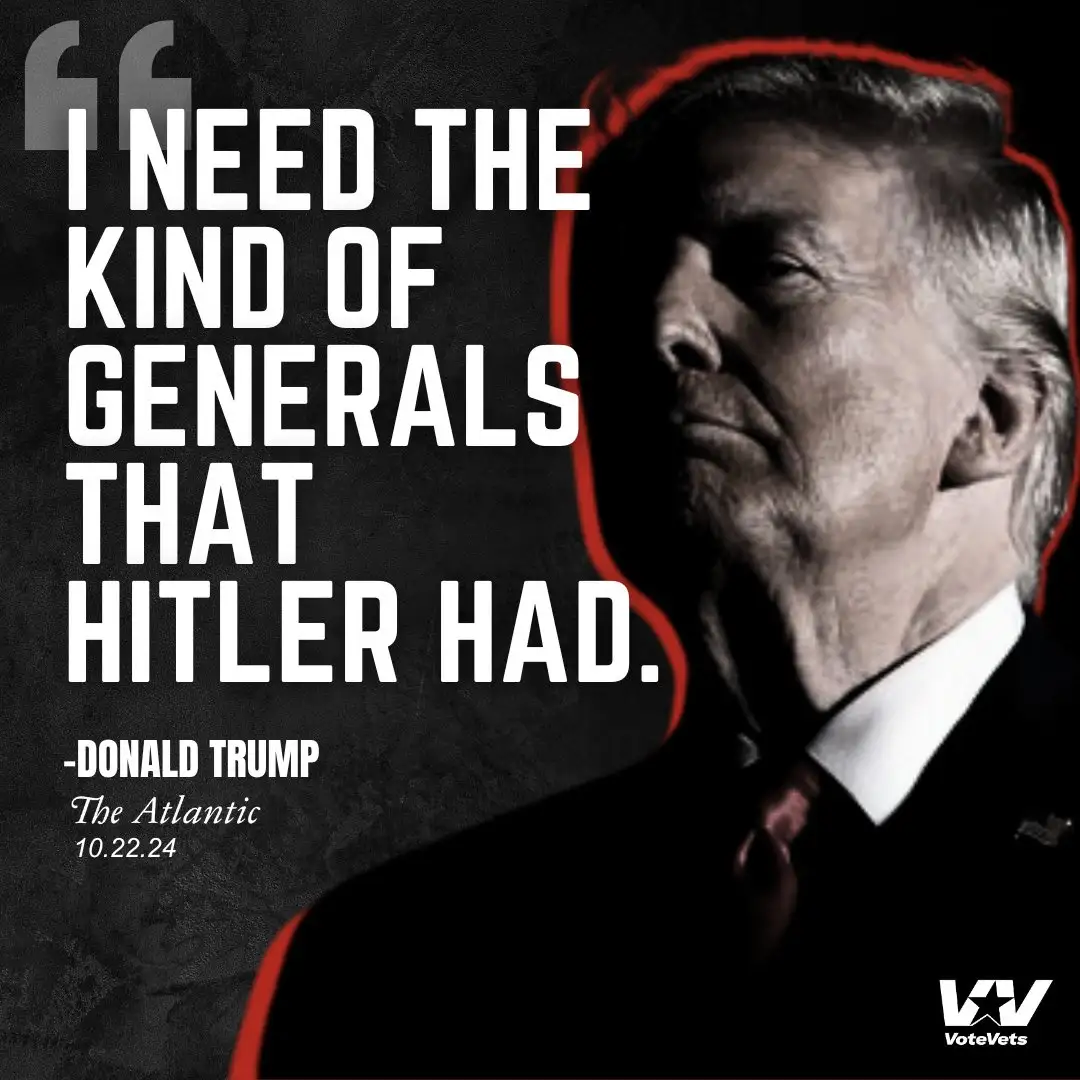A black-and-white image of Donald Trump in profile, outlined in red, with large white text overlaying the left side. The…