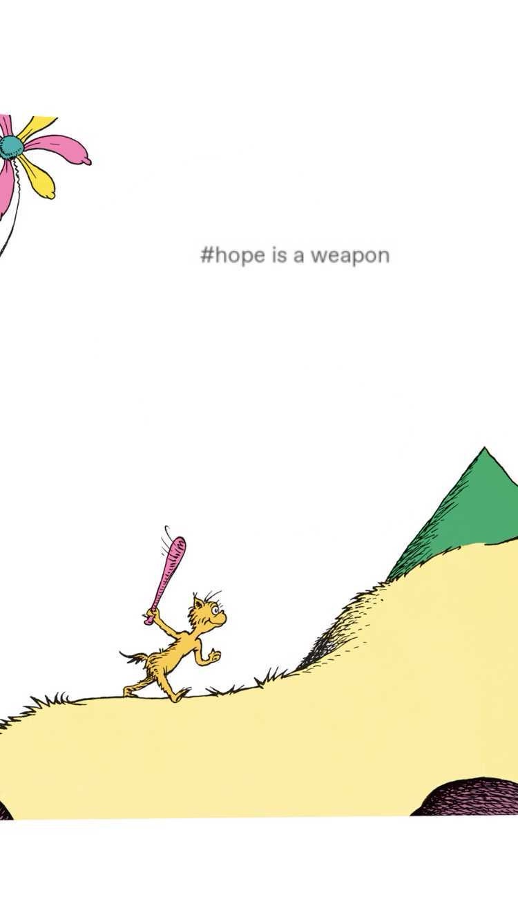 A cartoon cat runs uphill holding a pink bat, with a green mountain peak and a pink-and-yellow flower visible. The text…