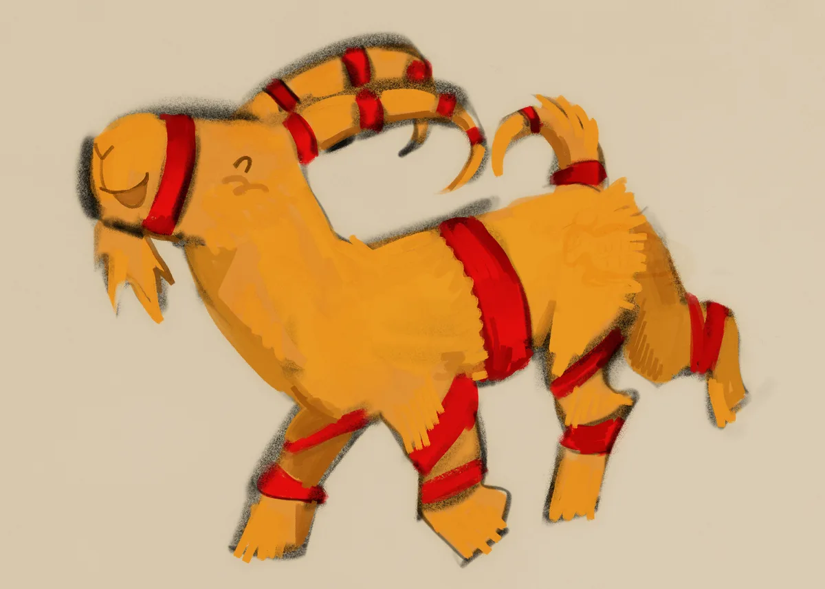 Yule Goat representing Team Pinecone with pride!