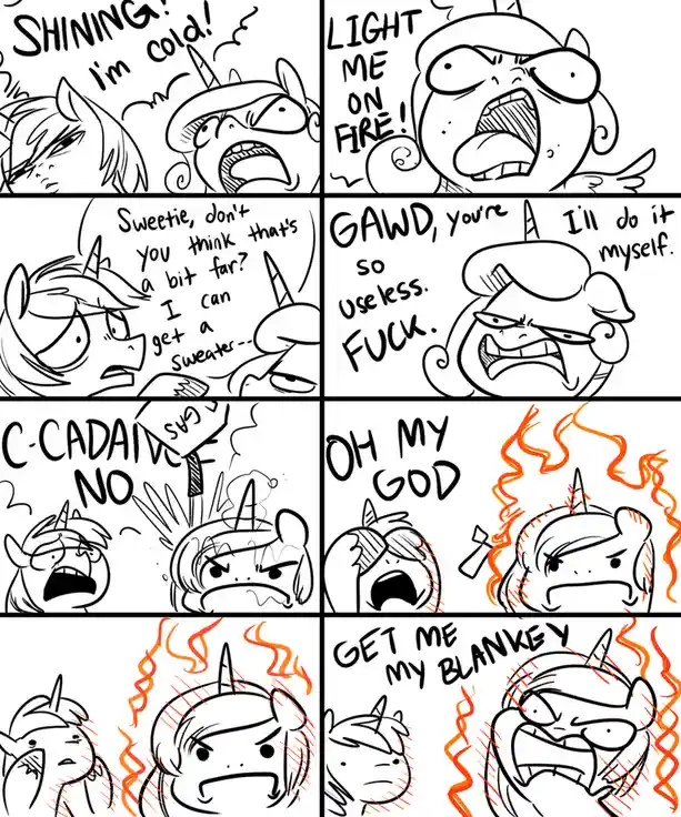 A black-and-white comic strip with eight panels showing a cartoon unicorn character reacting to extreme cold. The character…