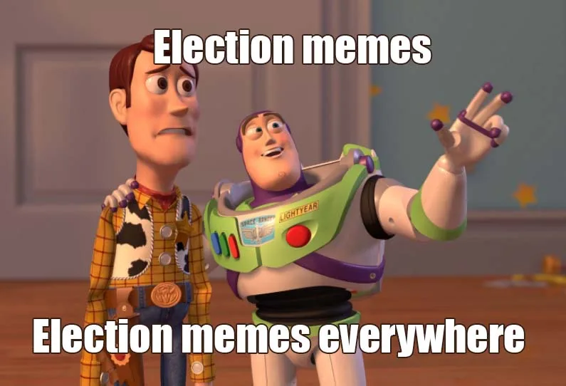Two animated characters, Woody and Buzz Lightyear from Toy Story, are shown. Buzz is gesturing with his hand while Woody…