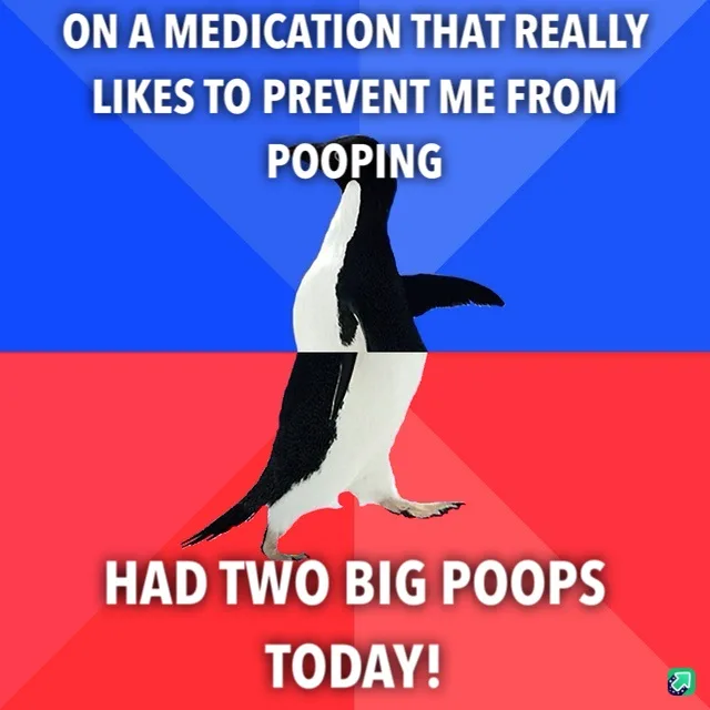 A penguin is split vertically down the middle, with the top half against a blue background and the bottom half against a red…