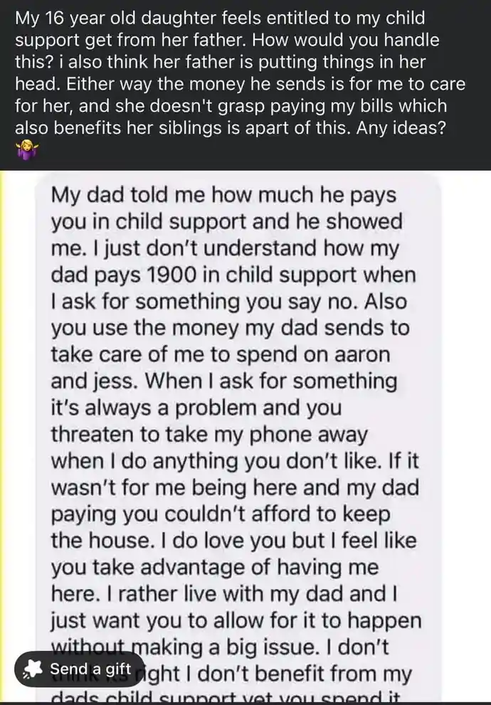 The image displays a screenshot of a text message conversation. The top message, from a parent, asks for advice on how to…