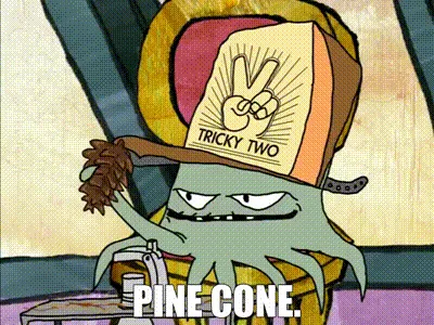 A six-panel grid shows the animated character Tricky Two, a green octopus-like creature wearing a hat with a peace sign and…