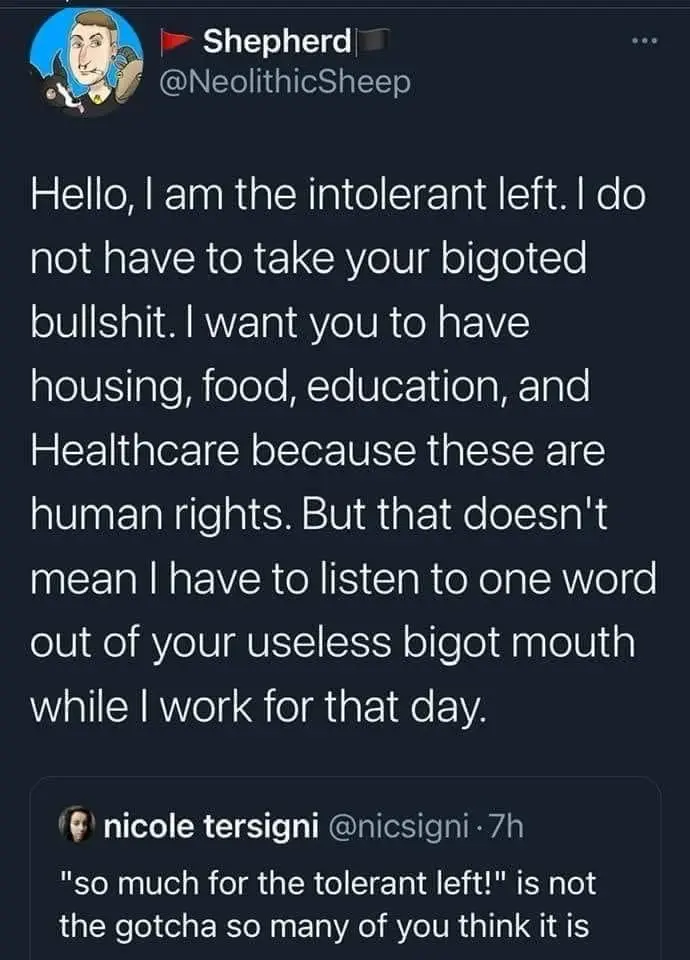 A screenshot of a Twitter thread shows a user named 'Shepherd' (@NeolithicSheep) posting a defiant message claiming to be…