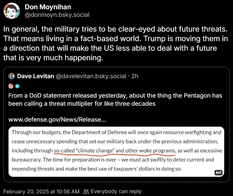 A screenshot of a social media thread shows a user named Dave Levitan quoting a Department of Defense statement. The…