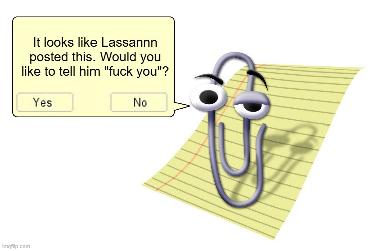 A cartoon paperclip with large eyes and eyebrows is clipped to a yellow legal pad. A speech bubble appears next to it…