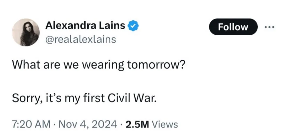 A screenshot of a Twitter post by user Alexandra Lains (@realalexlains) with a blue verification badge. The post reads 'What…