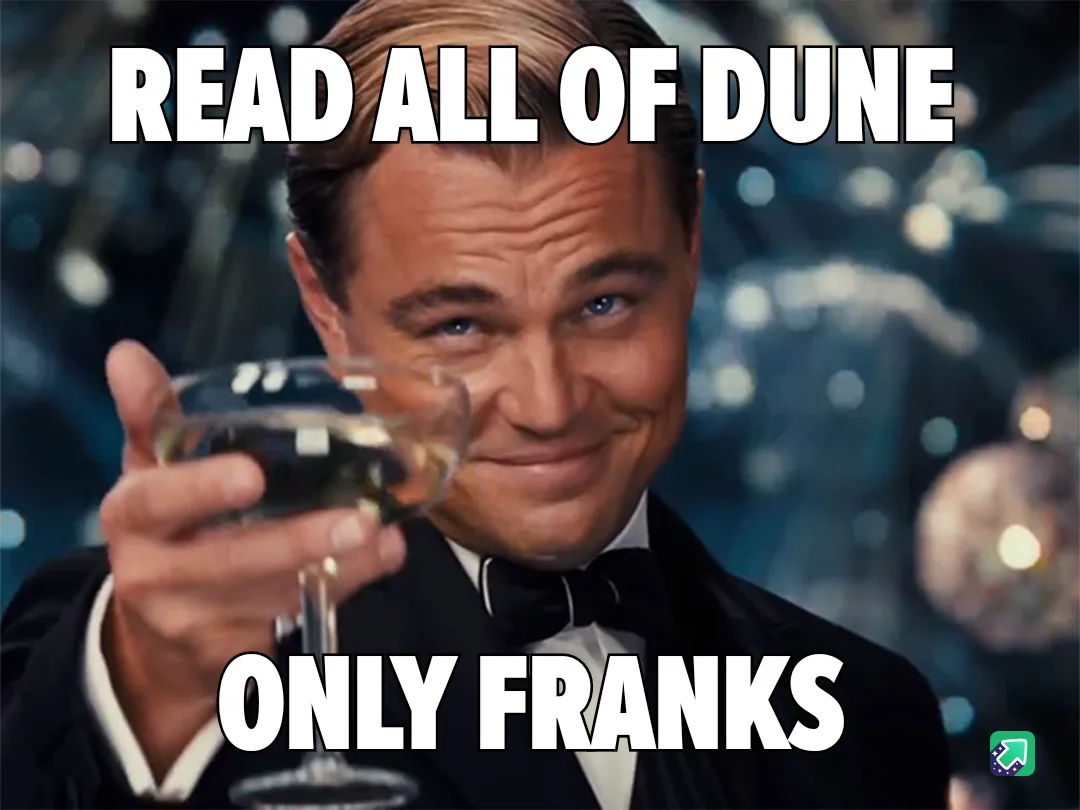A man in a tuxedo holding a glass of champagne smiles smugly at the camera. White bold text overlays the image, reading…