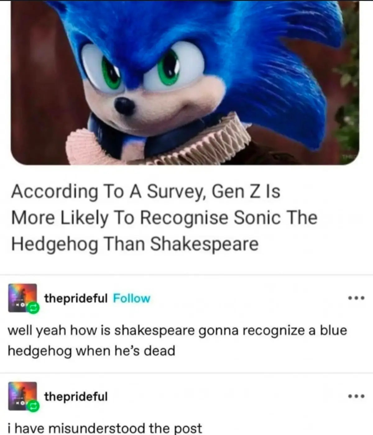 The image shows a close-up of the animated blue hedgehog Sonic The Hedgehog with a smug expression, overlaid with text…